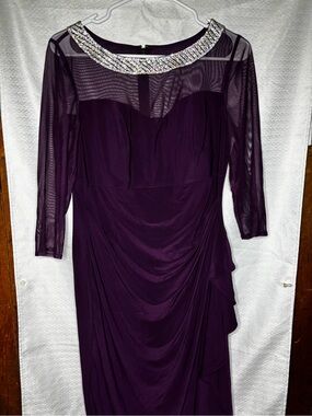 Macy's Beaded-Neck Purple Long Sleeve Evening Dress